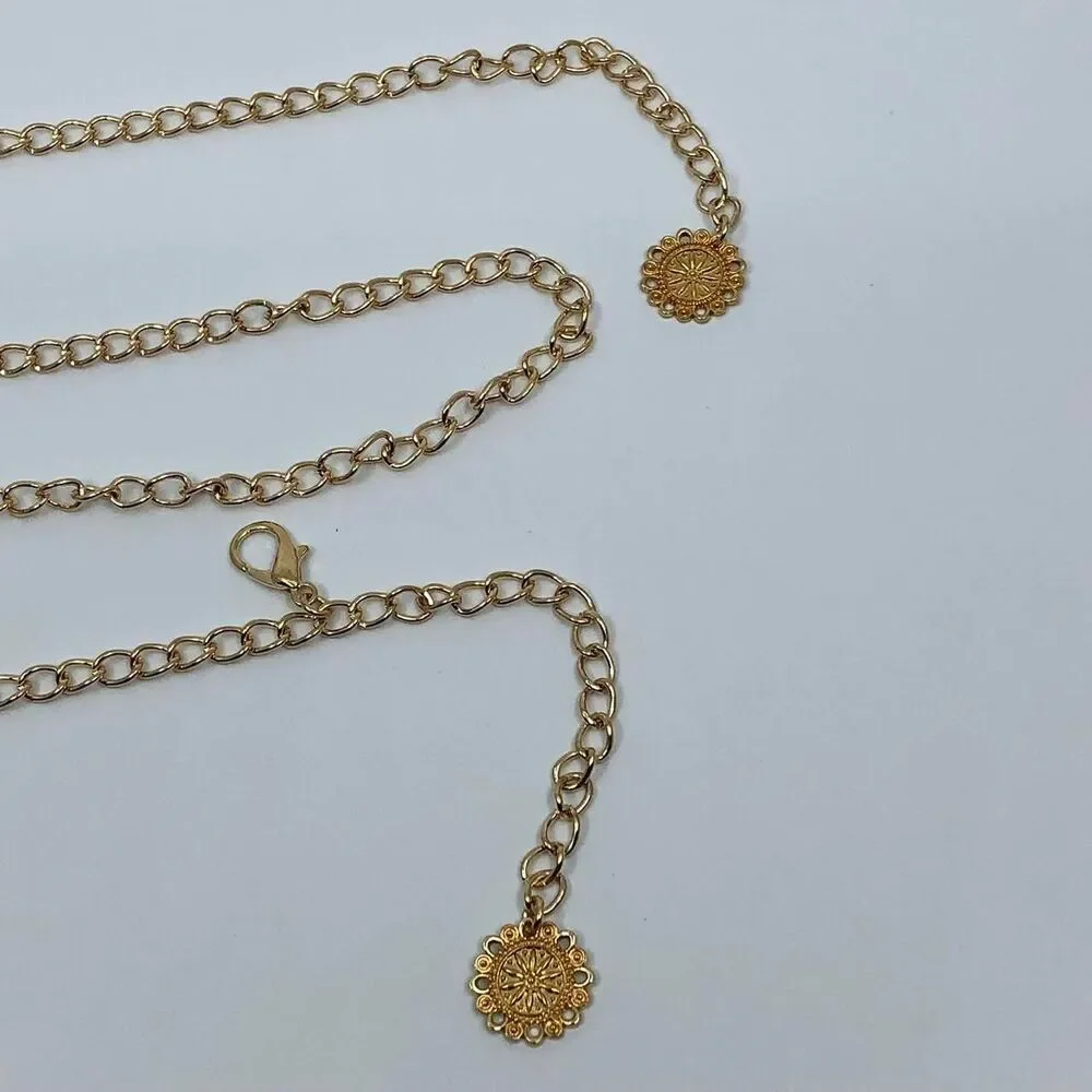 Y2K Rockstar Girlfriend Gold Layered Charm Chain Belt, Up to 37 Inches, X7GA1190